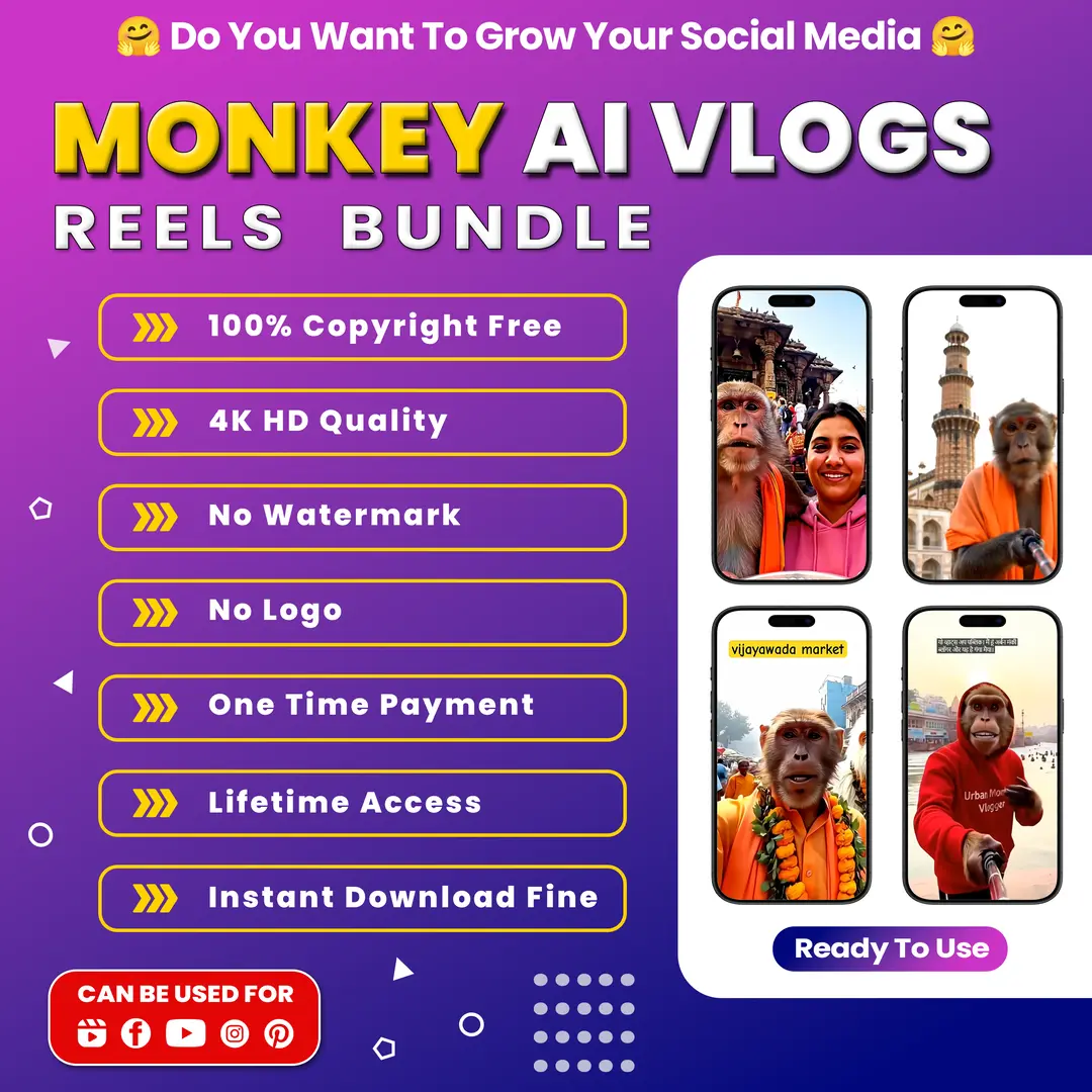 650+ Viral AI Monkey Vlog Reels Bundle